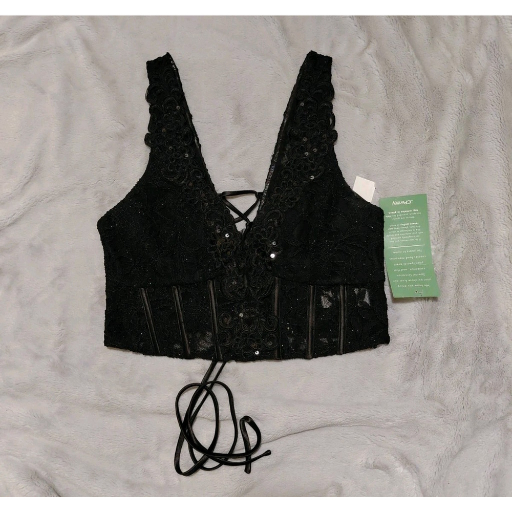 City Triangles Women's Bralette Lined Top Black Sequins Lace Size Juniors 17 XL